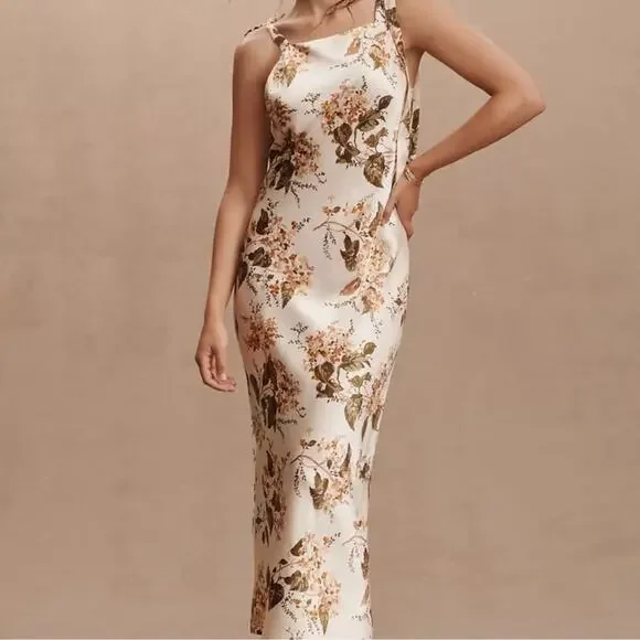 Reformation Aden 100% Silk Dress in “Bella” floral print cream sleeveless midi - Picture 4 of 11